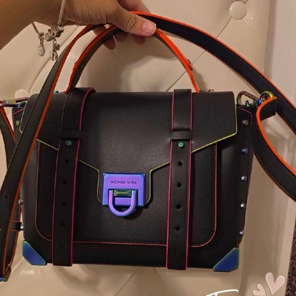 Michael Kors Black Manhattan Satchel with Multicolor Accents - Picture 5 of 5